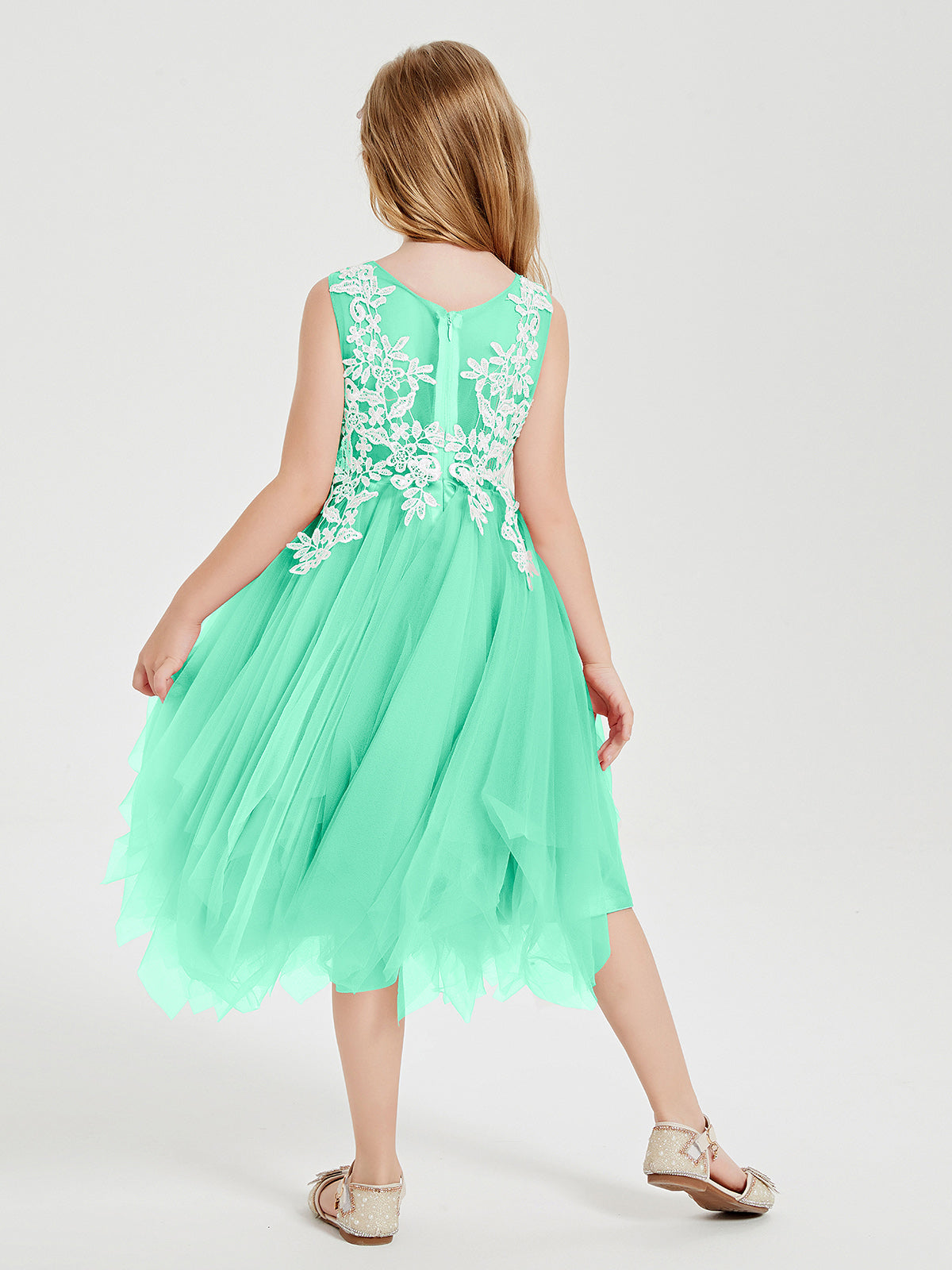 Tea Length Tulle Junior Bridesmaid Dresses Turquoise
